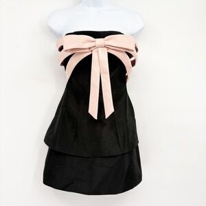 LSEOUL Womens Korea Black‎ Pink Bow Strapless Peplum Skort Set Coquette Party S